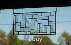 Clear Geometric Stained Glass Panel. Beveled Window Hanging 28.5 x 12.5
