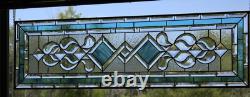 Clear, Turquoise Beveled Stained Glass Window Panel, Transom, Sidelight, 48.75x14