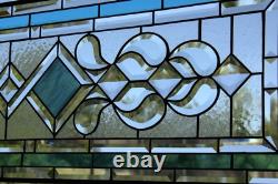 Clear, Turquoise Beveled Stained Glass Window Panel, Transom, Sidelight, 48.75x14