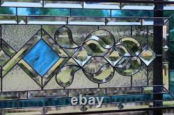 Clear, Turquoise Beveled Stained Glass Window Panel, Transom, Sidelight, 48.75x14