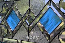 Clear, Turquoise Beveled Stained Glass Window Panel, Transom, Sidelight, 48.75x14