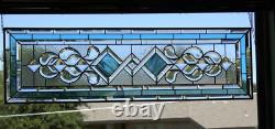 Clear, Turquoise Beveled Stained Glass Window Panel, Transom, Sidelight, 48.75x14