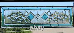 Clear, Turquoise Beveled Stained Glass Window Panel, Transom, Sidelight, 48.75x14