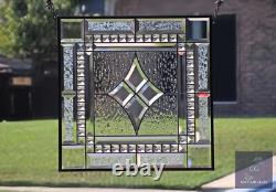 Clear stained glass window hanging, panel 18 3/8 inches, made in the USA