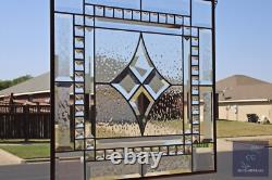 Clear stained glass window hanging, panel 18 3/8 inches, made in the USA