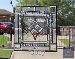 Clear stained glass window hanging, panel 18 3/8 inches, made in the USA