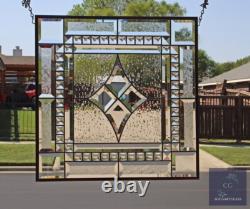 Clear stained glass window hanging, panel 18 3/8 inches, made in the USA