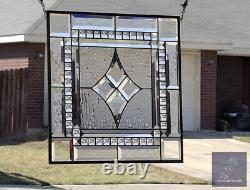 Clear stained glass window hanging, panel 18 3/8 inches, made in the USA