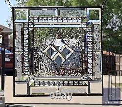 Clear stained glass window hanging, panel 18 3/8 inches, made in the USA