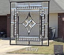 Clear stained glass window hanging, panel 18 3/8 inches, made in the USA