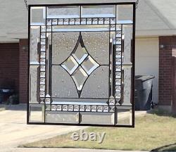 Clear stained glass window hanging, panel 18 3/8 inches, made in the USA