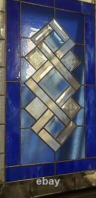 Cobalt. Beveled Stained Glass Window Panel-Transom- 25 5/8x1 15 5/8