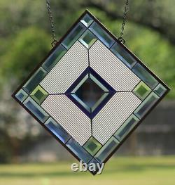 Cobalt Blue-Beveled Stained Glass Window Panel, Ready to Hang 22