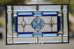 Cobolt-Beveled Stained Glass Window Panel- Hanging 20 1/2 x 12 3/8