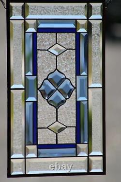 Cobolt-Beveled Stained Glass Window Panel- Hanging 20 1/2 x 12 3/8