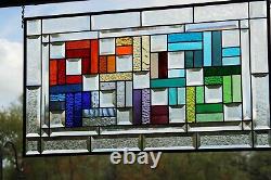 Color Connection -Beveled Stained Glass Window Panel 28 5/8 x16 1/2