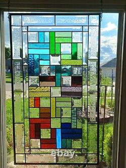 Color Connection -Beveled Stained Glass Window Panel 28 5/8 x16 1/2