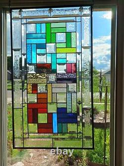 Color Connection -Beveled Stained Glass Window Panel 28 5/8 x16 1/2