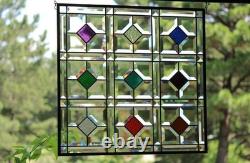 Color Diamond Grid Stained Glass Panel Beveled Light Catcher Design