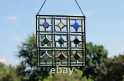 Color Diamond Grid Stained Glass Panel Beveled Light Catcher Design