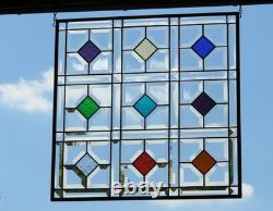 Color Diamond Grid Stained Glass Panel Beveled Light Catcher Design