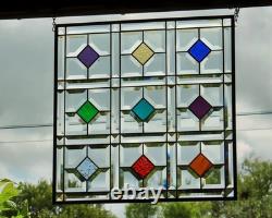 Color Diamond Grid Stained Glass Panel Beveled Light Catcher Design