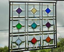 Color Diamond Grid Stained Glass Panel Beveled Light Catcher Design