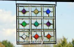 Color Diamond Grid Stained Glass Panel Beveled Light Catcher Design