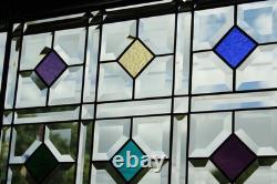 Color Diamond Grid Stained Glass Panel Beveled Light Catcher Design