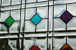 Color Diamond Grid Stained Glass Panel Beveled Light Catcher Design