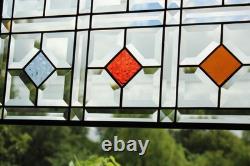 Color Diamond Grid Stained Glass Panel Beveled Light Catcher Design