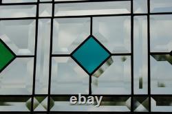 Color Diamond Grid Stained Glass Panel Beveled Light Catcher Design