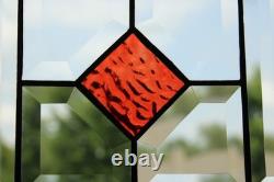 Color Diamond Grid Stained Glass Panel Beveled Light Catcher Design