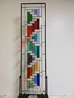 Color Your World -Beveled Iridized Modern Stained Glass Panel 38.5x10.5