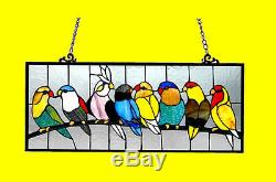 Colorful Birds on Wire Tiffany Style Stained Glass Window Panel Great Gift