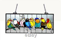 Colorful Birds on Wire Tiffany Style Stained Glass Window Panel Great Gift
