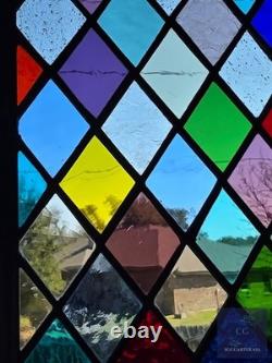 Colorful Diamonds at Play Stained Glass Panel, Window panel 17 x 15 3/4