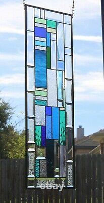 Colorful World 36x12 Beveled Stained Glass Window Panel Transom/Sidelight -HMD