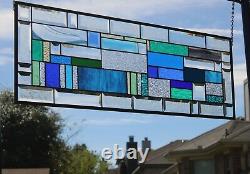 Colorful World 36x12 Beveled Stained Glass Window Panel Transom/Sidelight -HMD