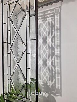 Completely beveled clear stained glass window panel 32 3/4x 12 3/4 Handmade