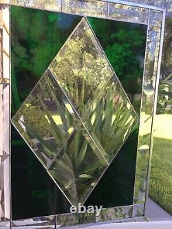 Contemporary Beveled Stained Glass Window Panel Hanging 15 1/2 X 20 1/2
