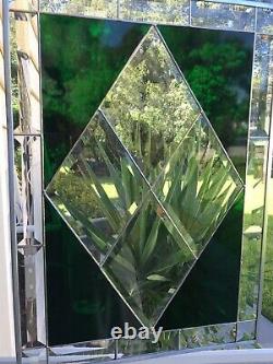Contemporary Beveled Stained Glass Window Panel Hanging 15 1/2 X 20 1/2
