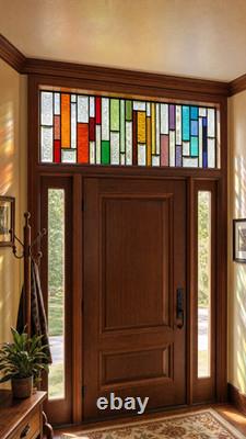 Contemporary Clear Beveled Stained Glass Panel. Leaded Window Hanging. 36