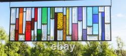 Contemporary Clear Beveled Stained Glass Panel. Leaded Window Hanging. 36