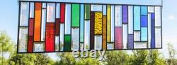 Contemporary Clear Beveled Stained Glass Panel. Leaded Window Hanging. 36