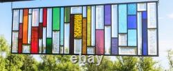Contemporary Clear Beveled Stained Glass Panel. Leaded Window Hanging. 36
