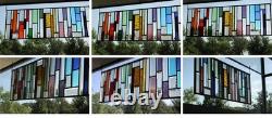 Contemporary Clear Beveled Stained Glass Panel. Leaded Window Hanging. 36