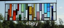 Contemporary Clear Beveled Stained Glass Panel. Leaded Window Hanging. 36