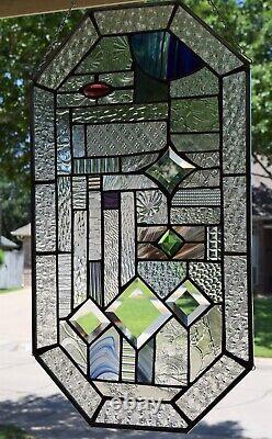 Contemporary Stained Glass Window Panel, Hang 4 ways. 2.25 SF