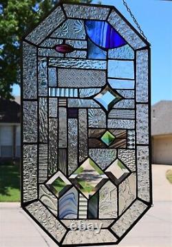 Contemporary Stained Glass Window Panel, Hang 4 ways. 2.25 SF